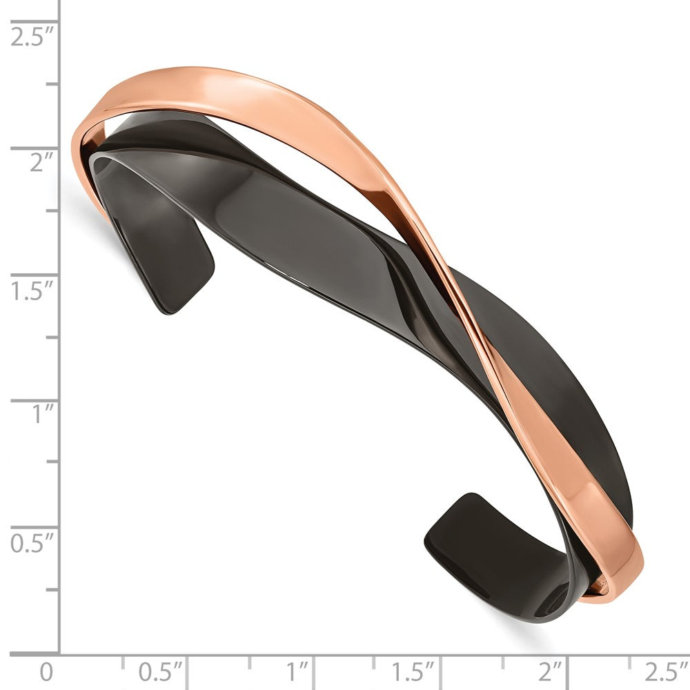 Stainless Steel Polished Black/Rose IP-plated Layered & Twisted Bangle