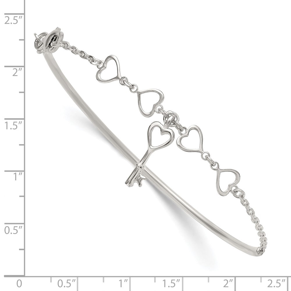 Sterling Silver Polished Heart and Key Bangle Bracelet