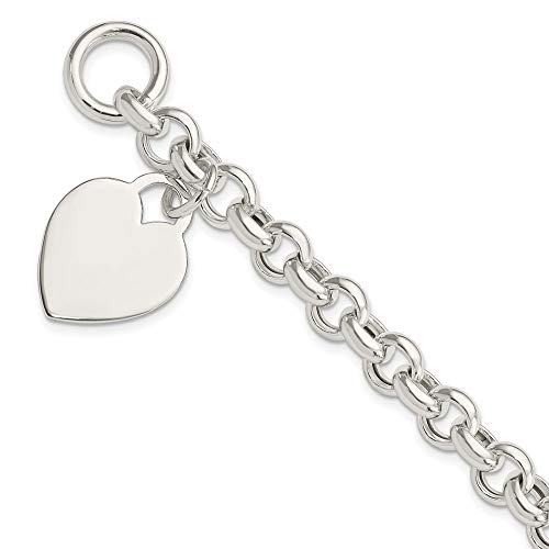 Sterling Silver Engraveable Heart Toggle Bracelet 7.5 inches