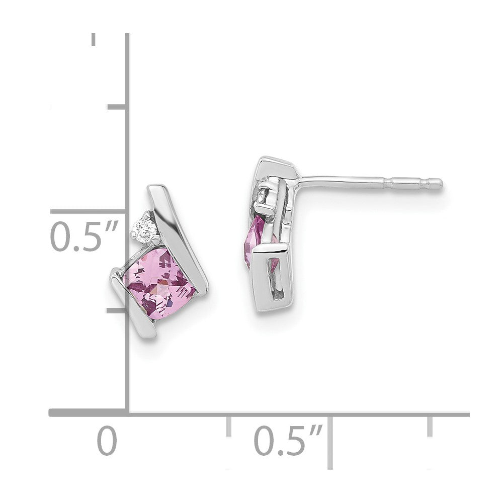 10k White Gold Created Pink Sapphire & Diamond Earrings