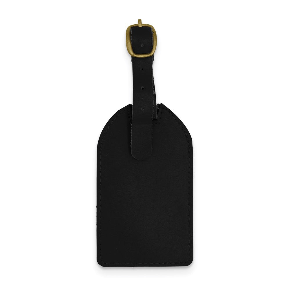 Black Leather Luggage Tag with Buckle Strap