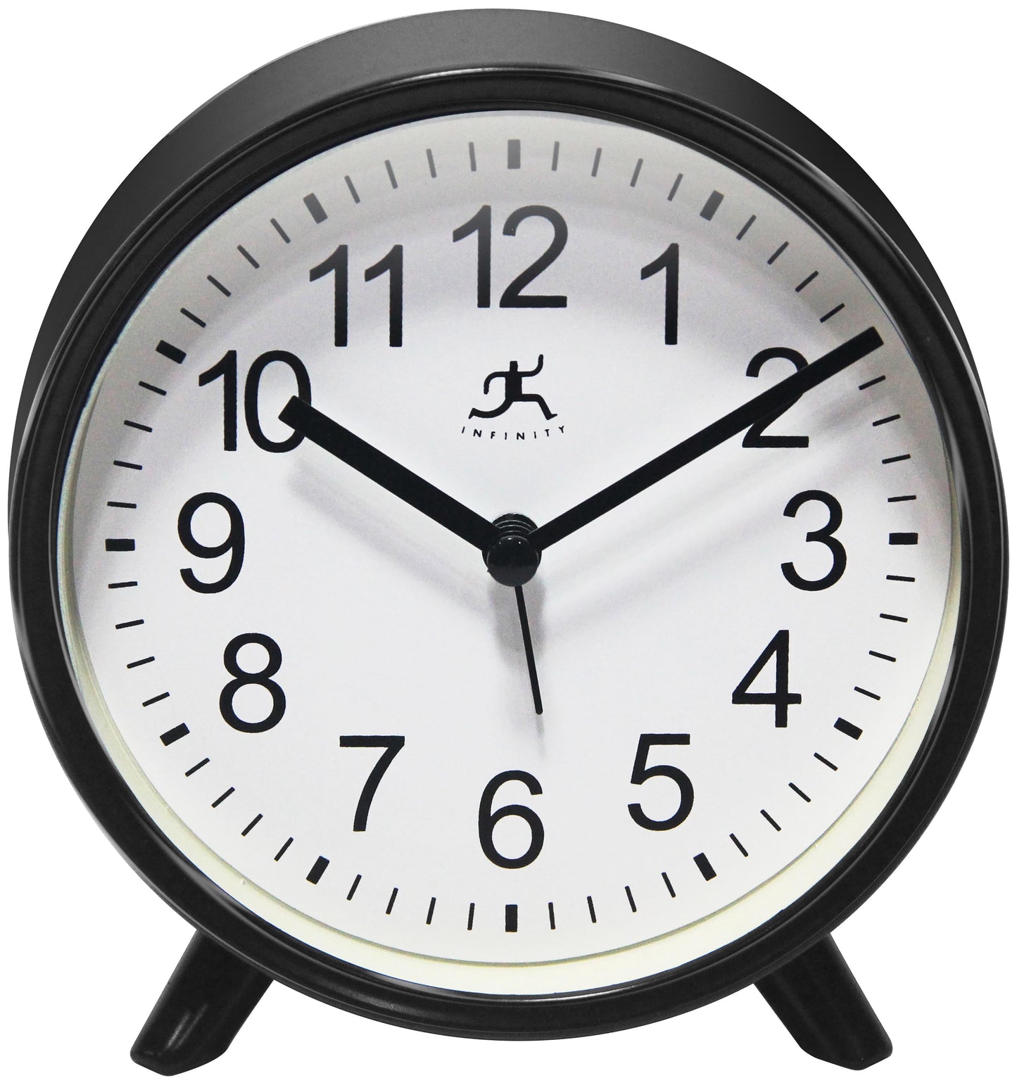 Infinity Instruments Plastic 5.75" Indoor Tabletop Alarm Clock with Quartz Movement for Accurate Time Keeping, Black