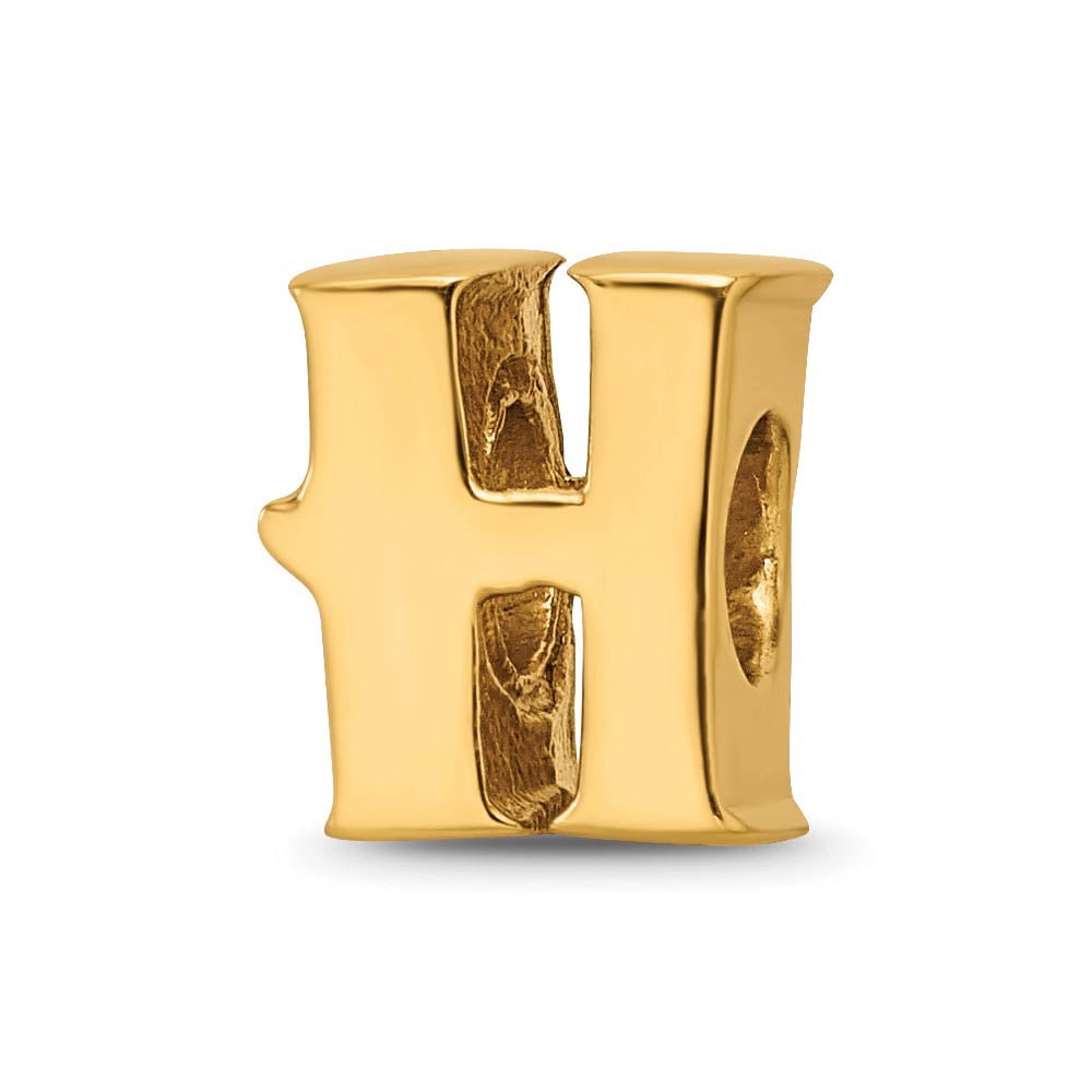 925 Sterling Silver Polished Gold Plated Reflections Letter Name Personalized Monogram Initial H Bead Charm 9.09x8.18mm
