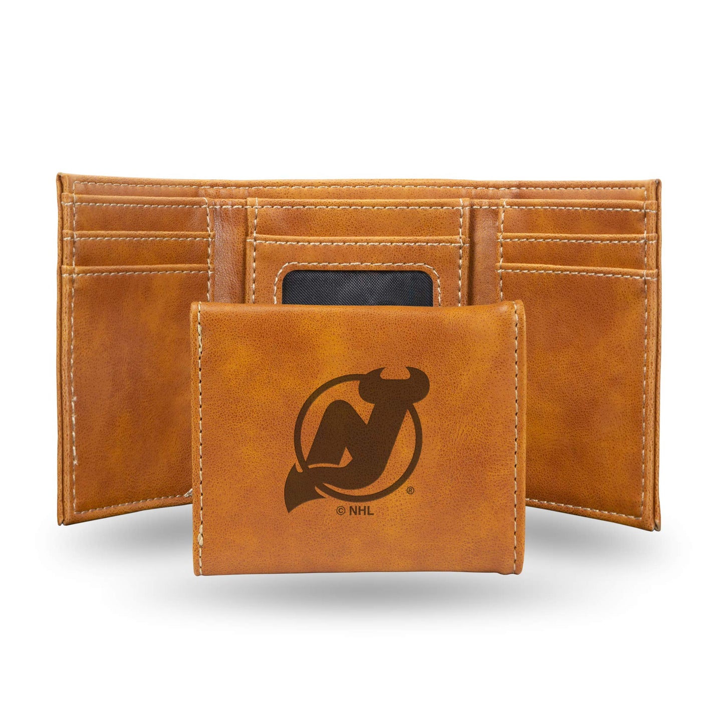 Hockey Rico Industries New Jersey Devils Brown Laser Engraved Trifold Laser Engraved Tri-Fold Wallet - Men's Accessory