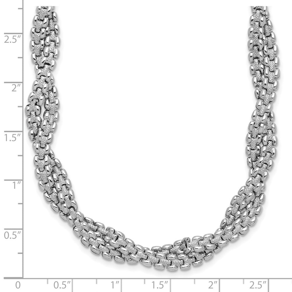 SS RH-plated Polish/Texture Braided w/ 2in ext. Necklace