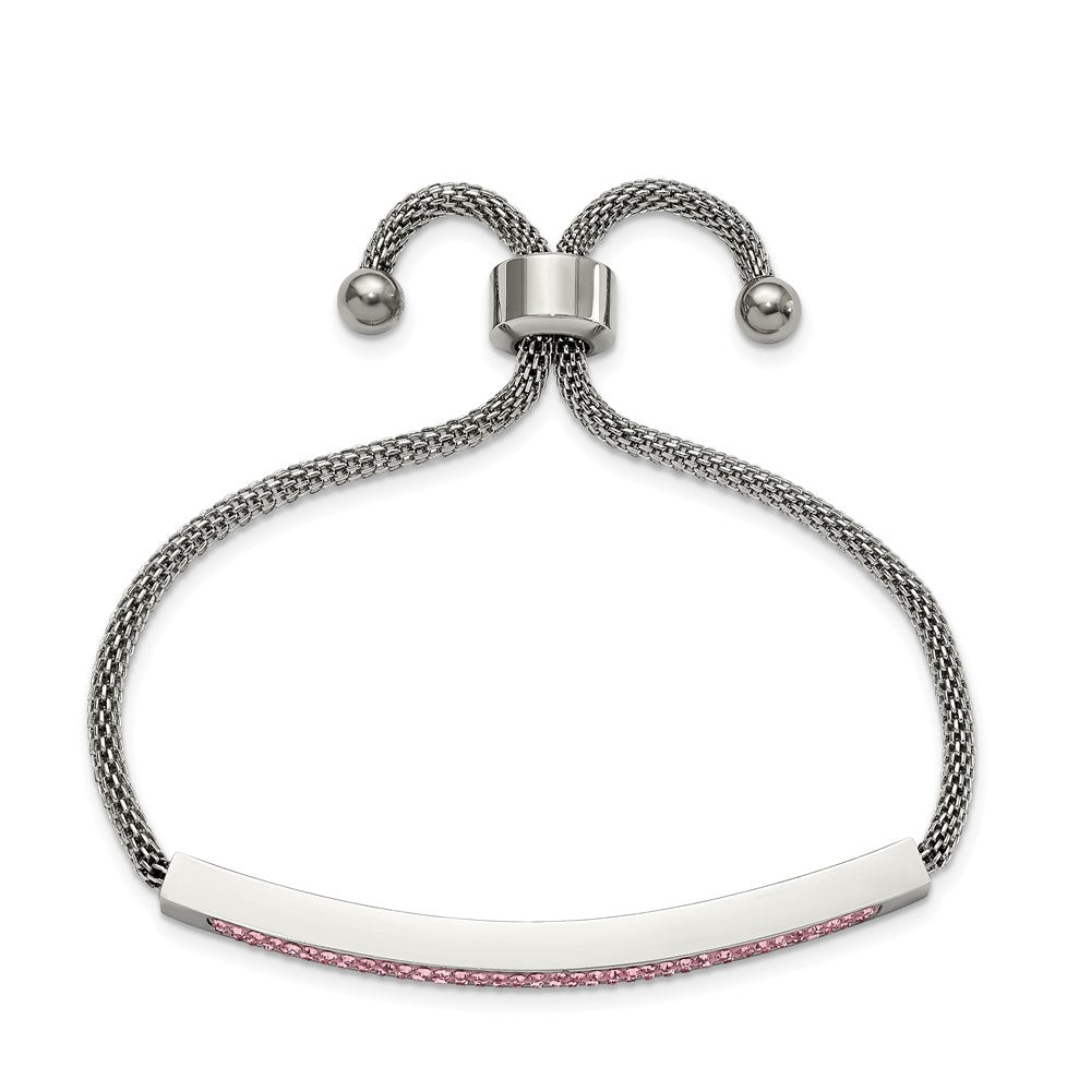 Stainless Steel Polished with Pink Glass Adjustable Bracelet