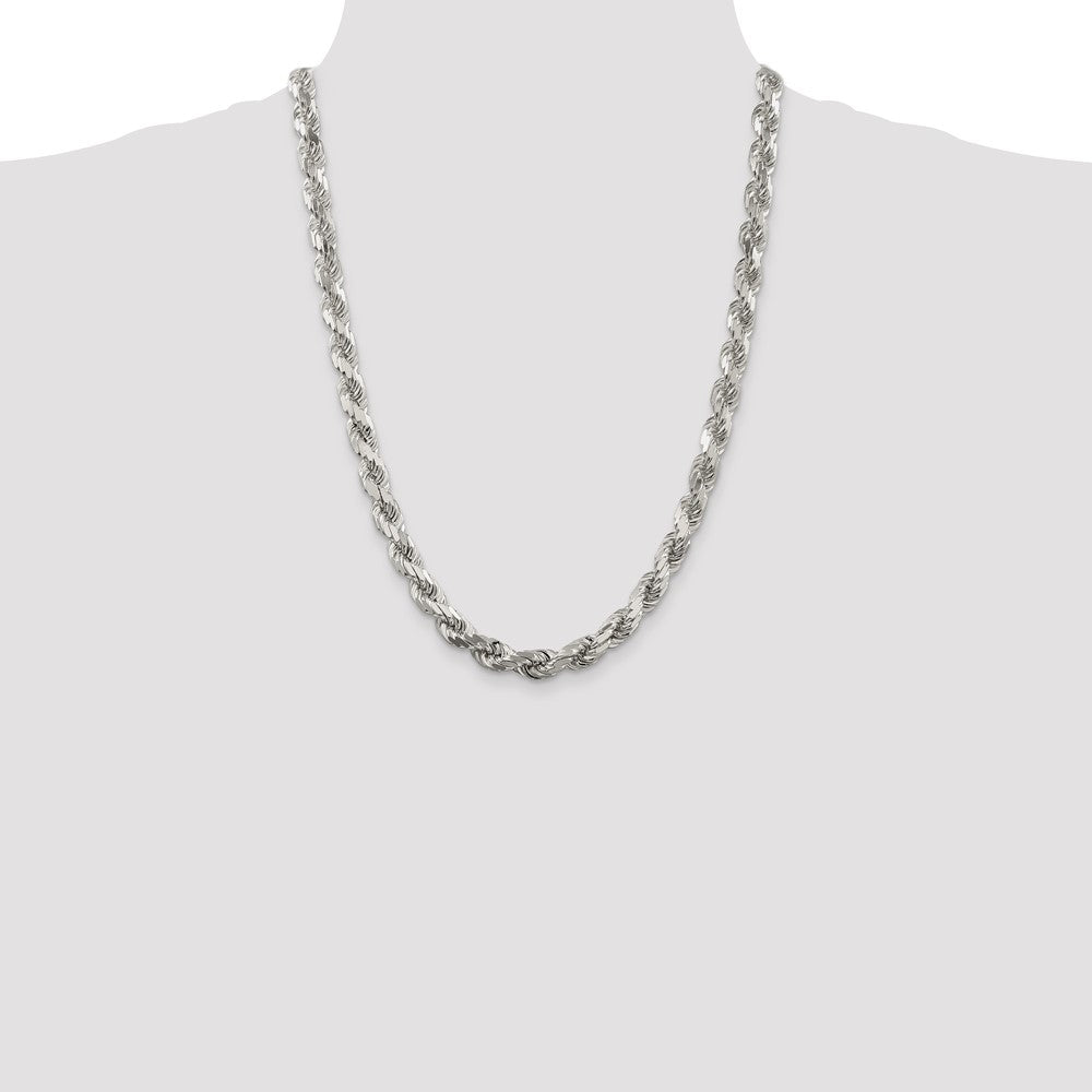 Sterling Silver 7.8mm Diamond-cut Rope Chain 24 Inches