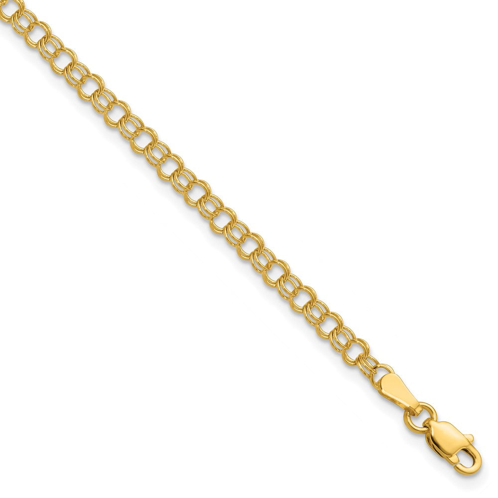 14k 3.5mm Solid Double Link Charm Bracelet 8 inches