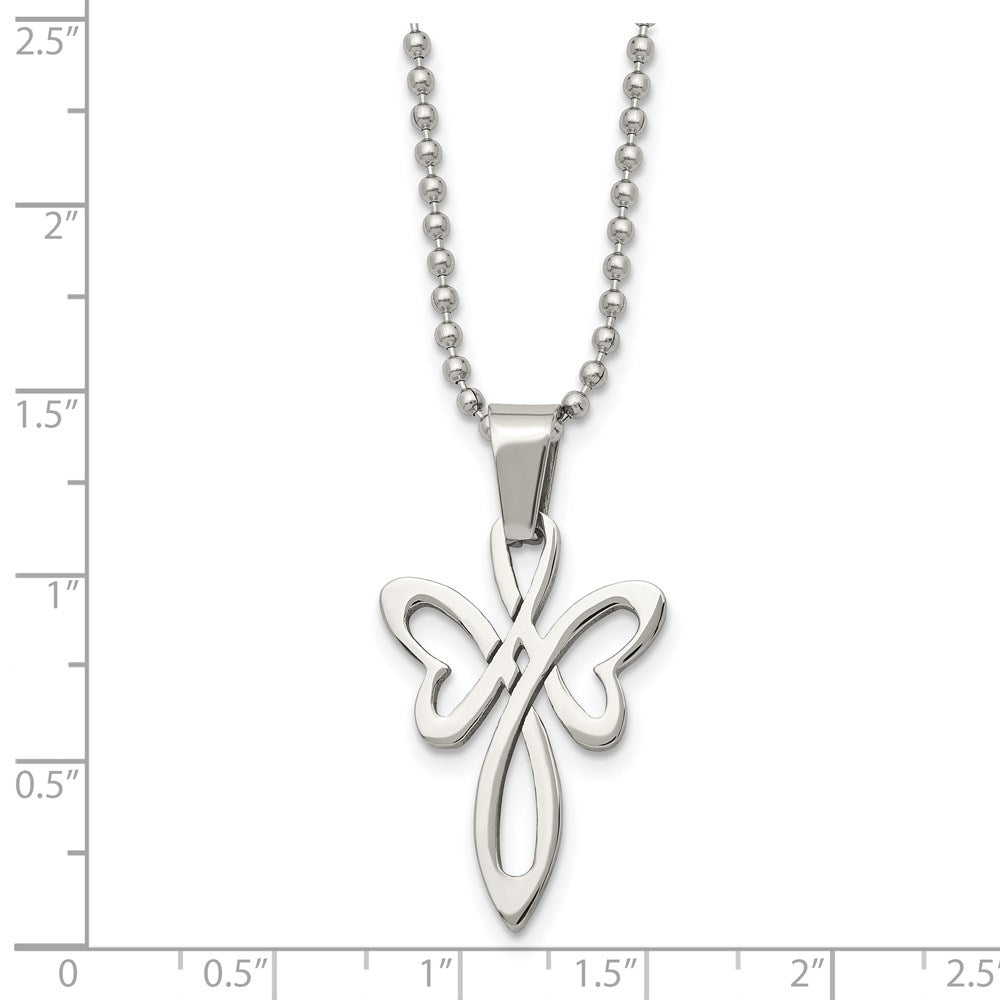 Stainless Steel Polished Cross 22in Necklace