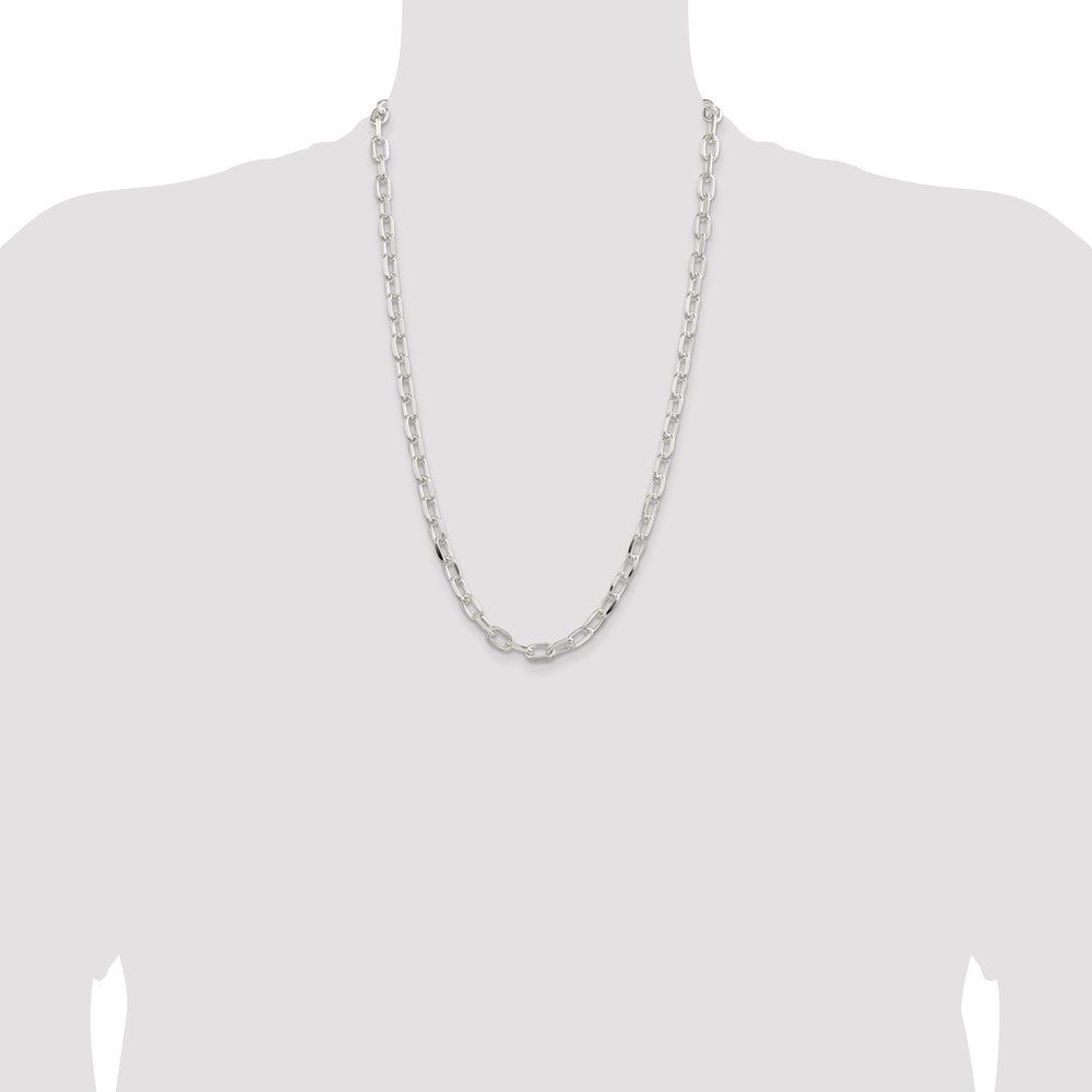 Sterling Silver 7.5mm Diamond-cut Long Link Cable Chain 26 Inches
