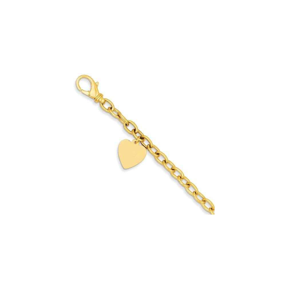 14k Engravable 19x13mm Solid Dangle Heart Charm and Solid Polished Link 8.5 inch Bracelet