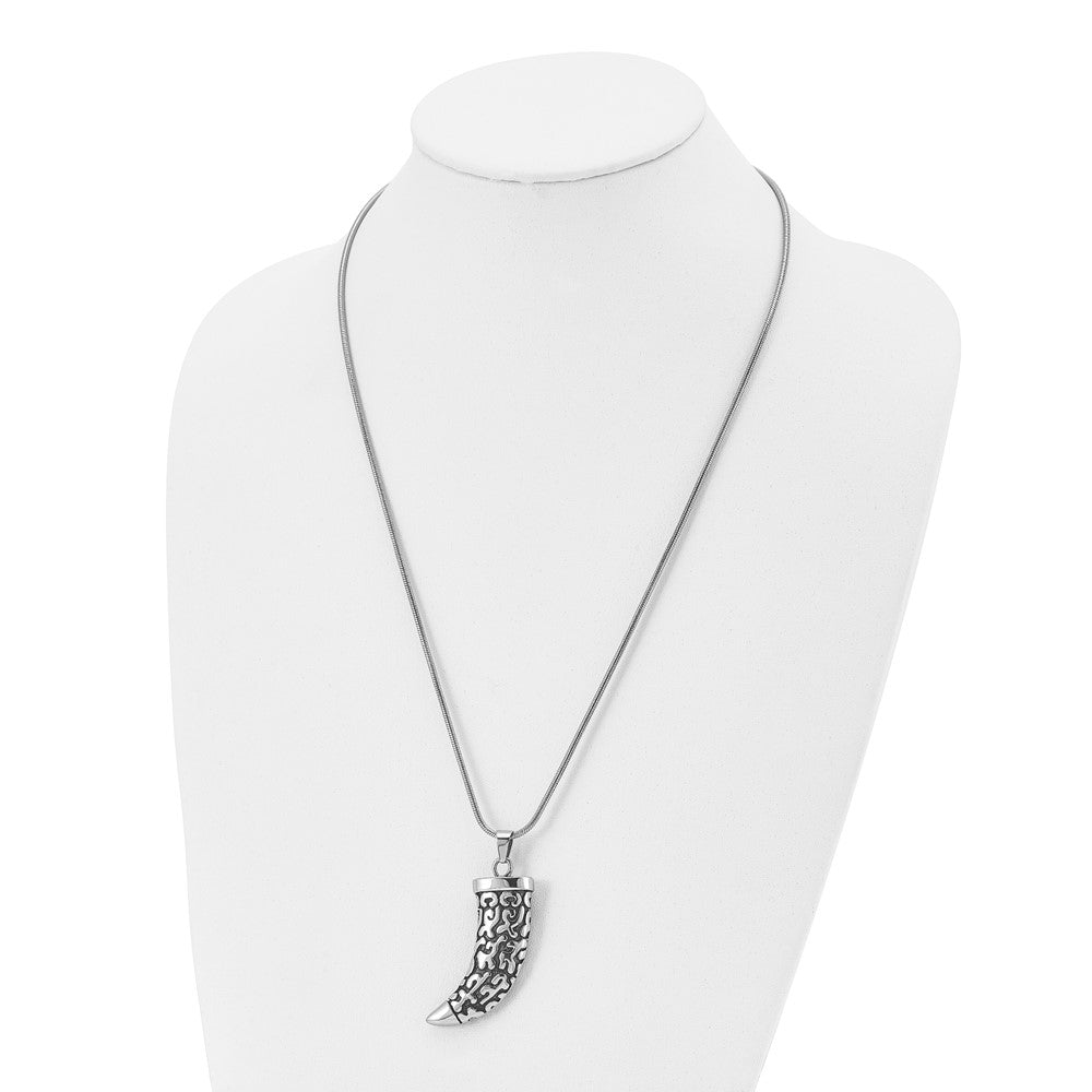 Stainless Steel Antiqued Polished & Textured Claw 24in Necklace