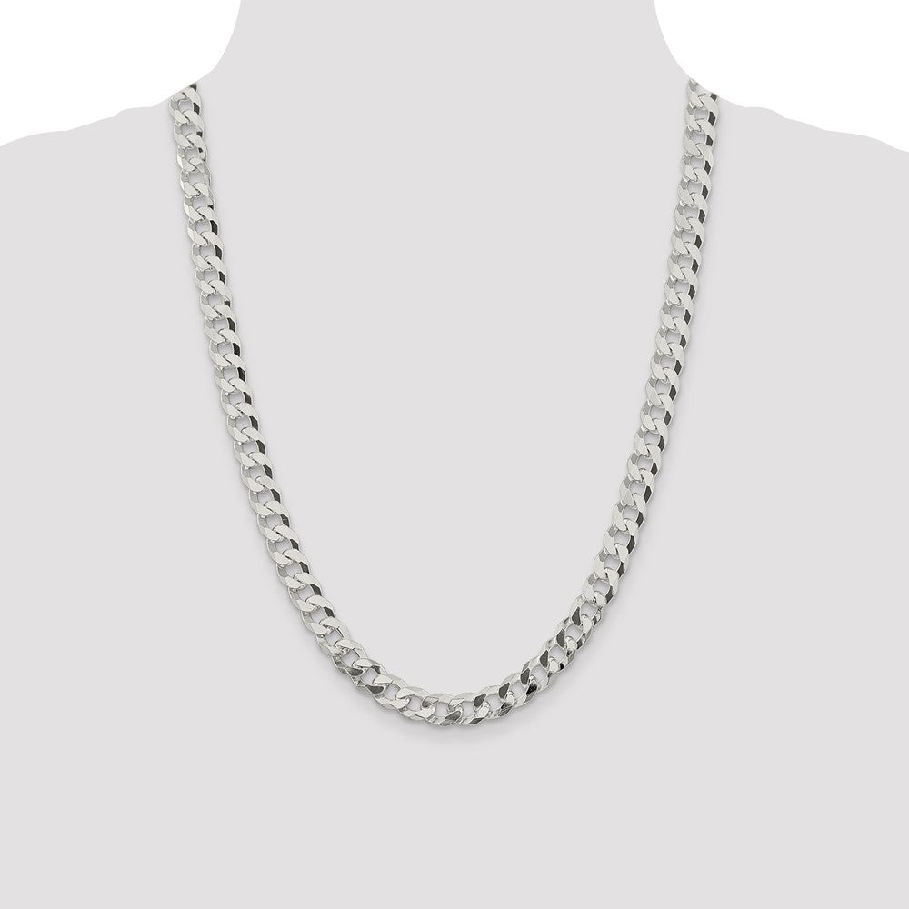 Sterling Silver 8.5mm Beveled Curb Chain 24 Inches