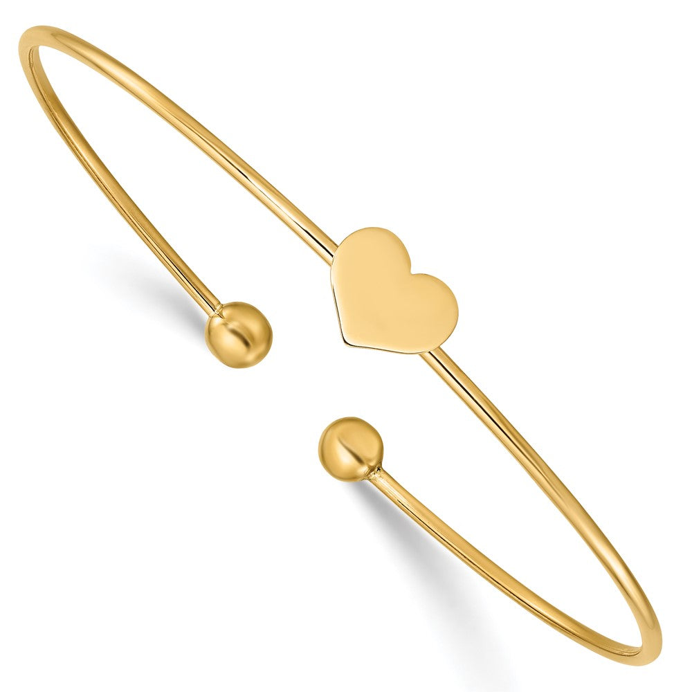 14K Polished Heart Flexible Bangle 7 inches