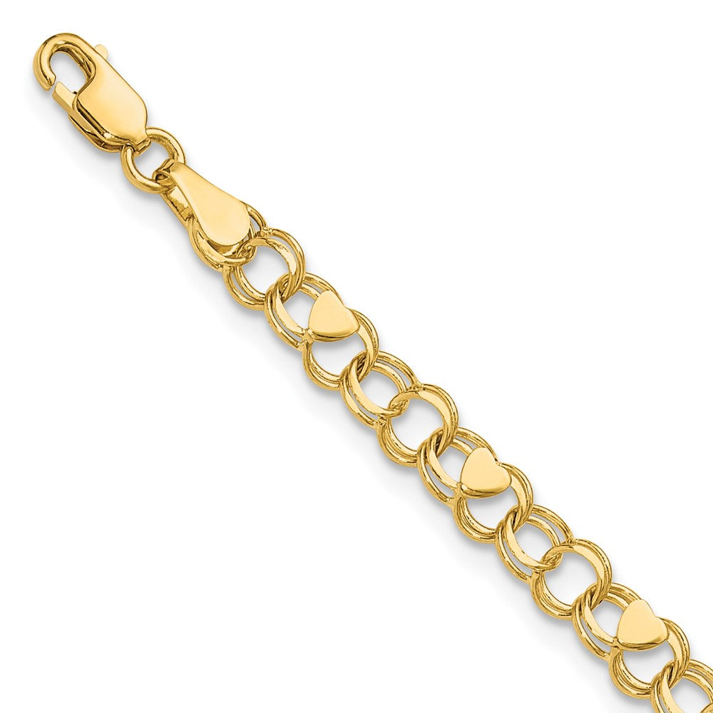 14k Double Link Heart Charm Bracelet 6 inches
