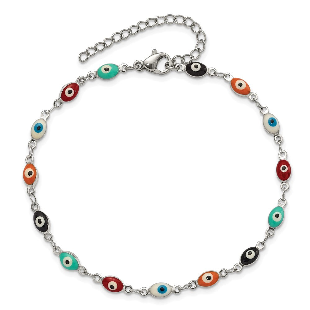Stainless Steel Polished Enameled Eyes 9in Plus 1in ext. Anklet