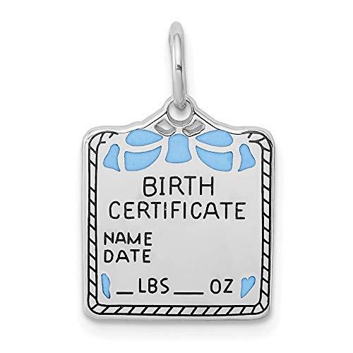 Sterling Silver Rhodium-plated Blue Birth Certificate Polished Charm