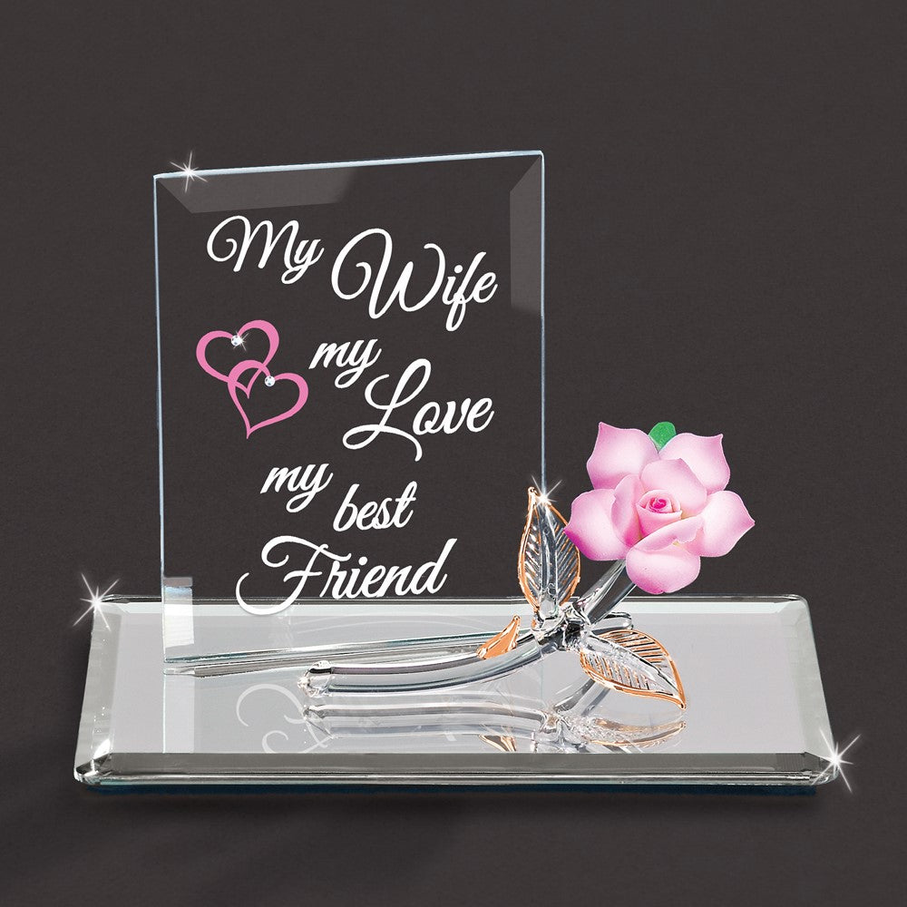 Glass Baron "My Wife, My Best friend" with Pink Rose Figurine