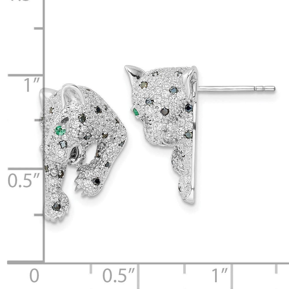 Sterling Silver Rhodium-plated Polished CZ Cheetah Post Earrings