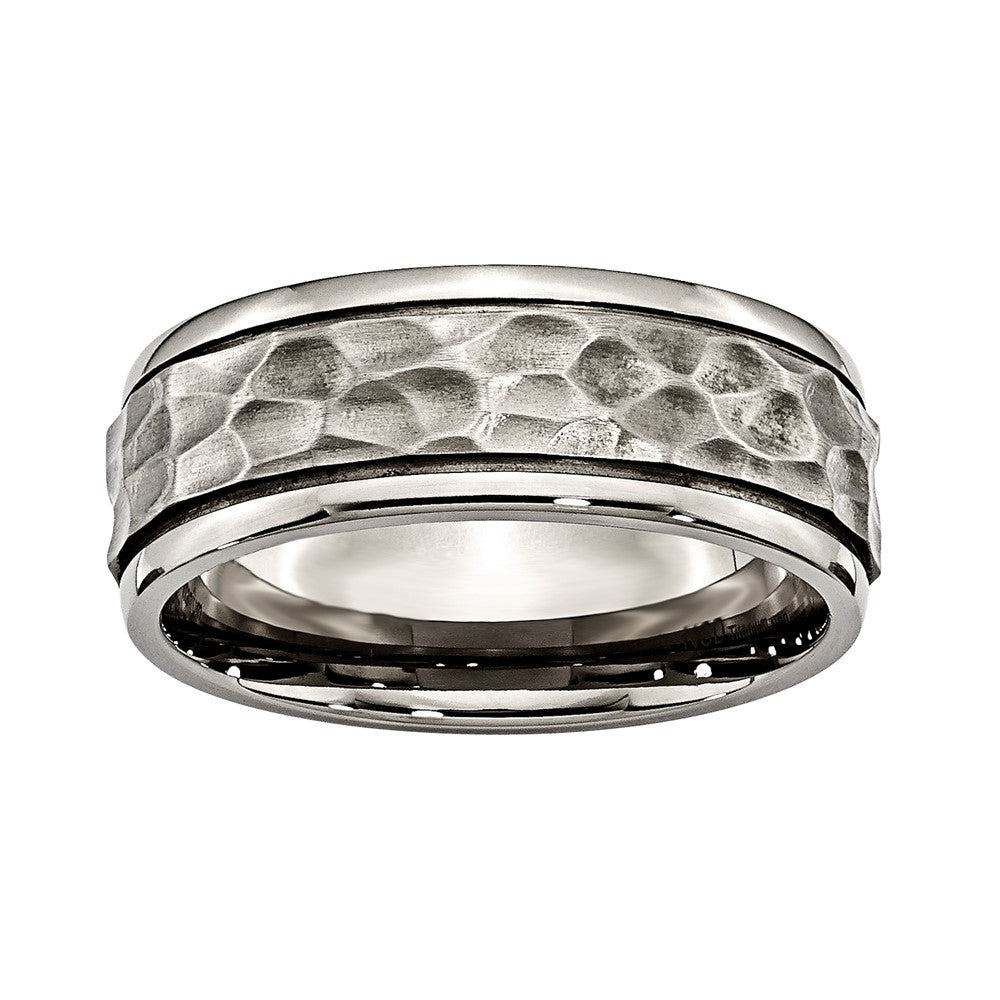 Titanium 8mm Hammered w/Smooth Edge Band