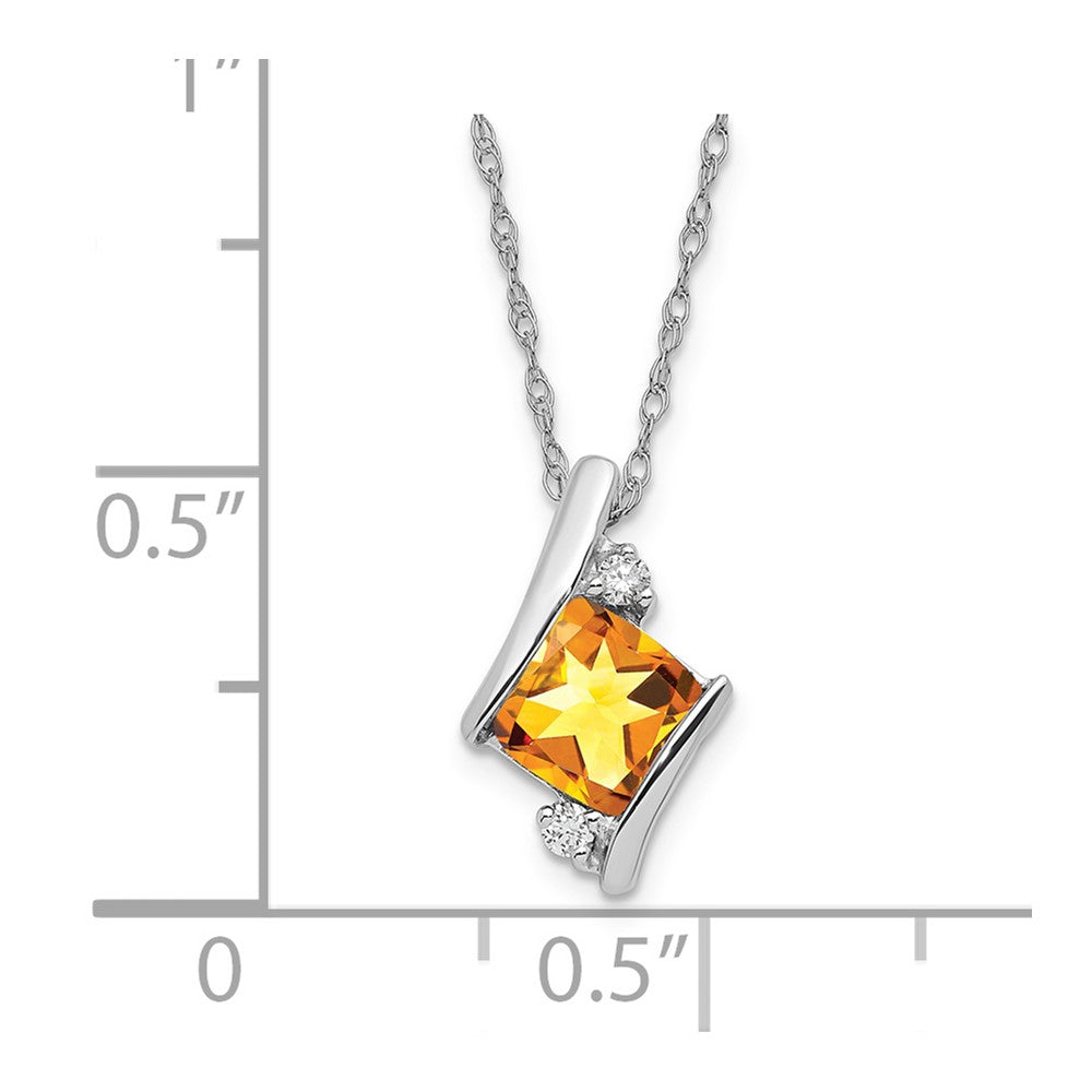 SS Citrine & Diamond Pend Necklace