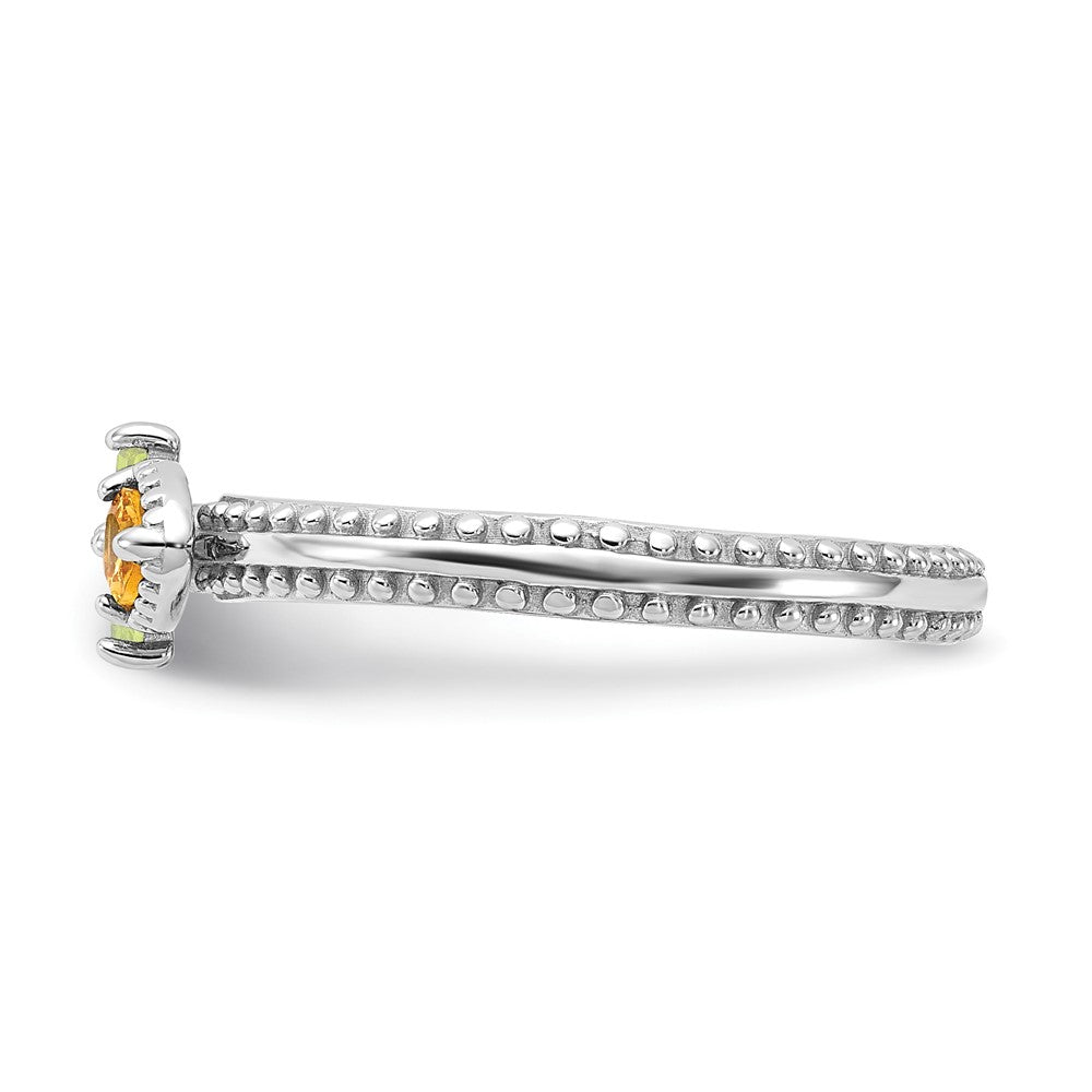 Sterling Silver Stackable Expressions Rhodium-plated Textured Citrine and Peridot Flower Ring Size -8