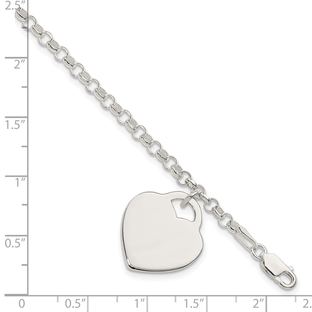Sterling Silver Engraveable Heart Bracelet 7 inches