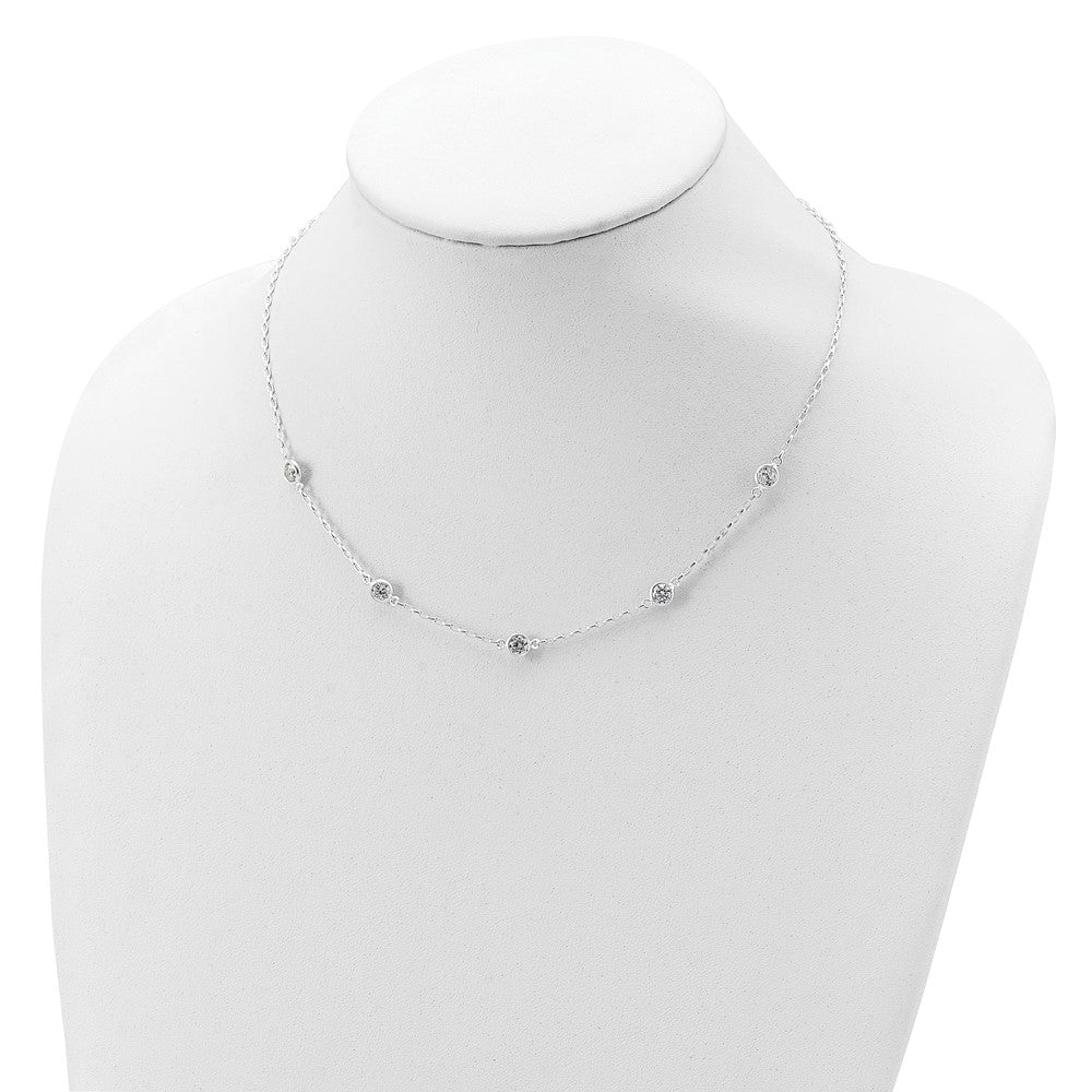 Sterling Silver Polished 5-Station CZ Necklace 18 Inches