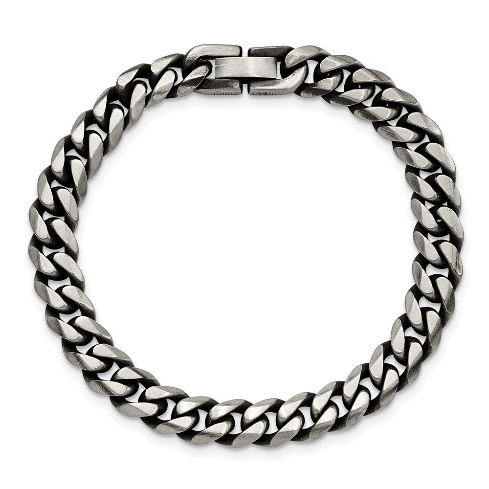 Stainless Steel Antiqued and Brushed 9mm Curb 8.25in Bracelet 8.25 inches