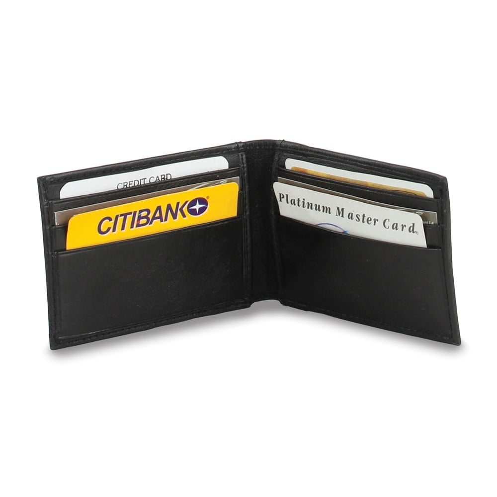 Black Leather Slim 6-Slot Wallet with ID Window and Magnetic Money Clip QGM20674