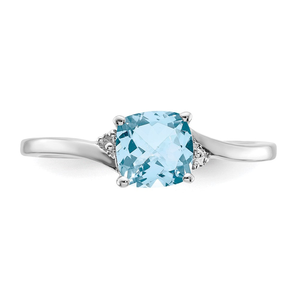 Sterling Silver ANC Aquamarine & Diamond Ring