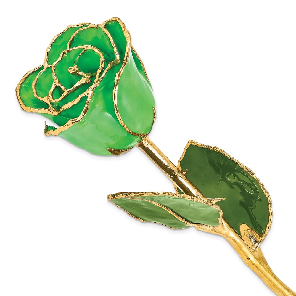 Lacquer Dipped Gold Trimmed Geo Green Real Rose QGM22723
