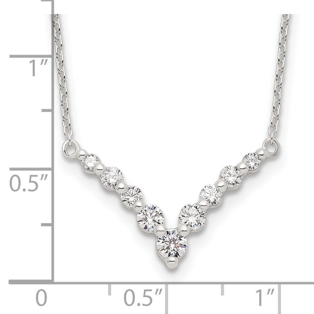 Sterling Silver Fancy-V Bar CZ Necklace 18 Inches
