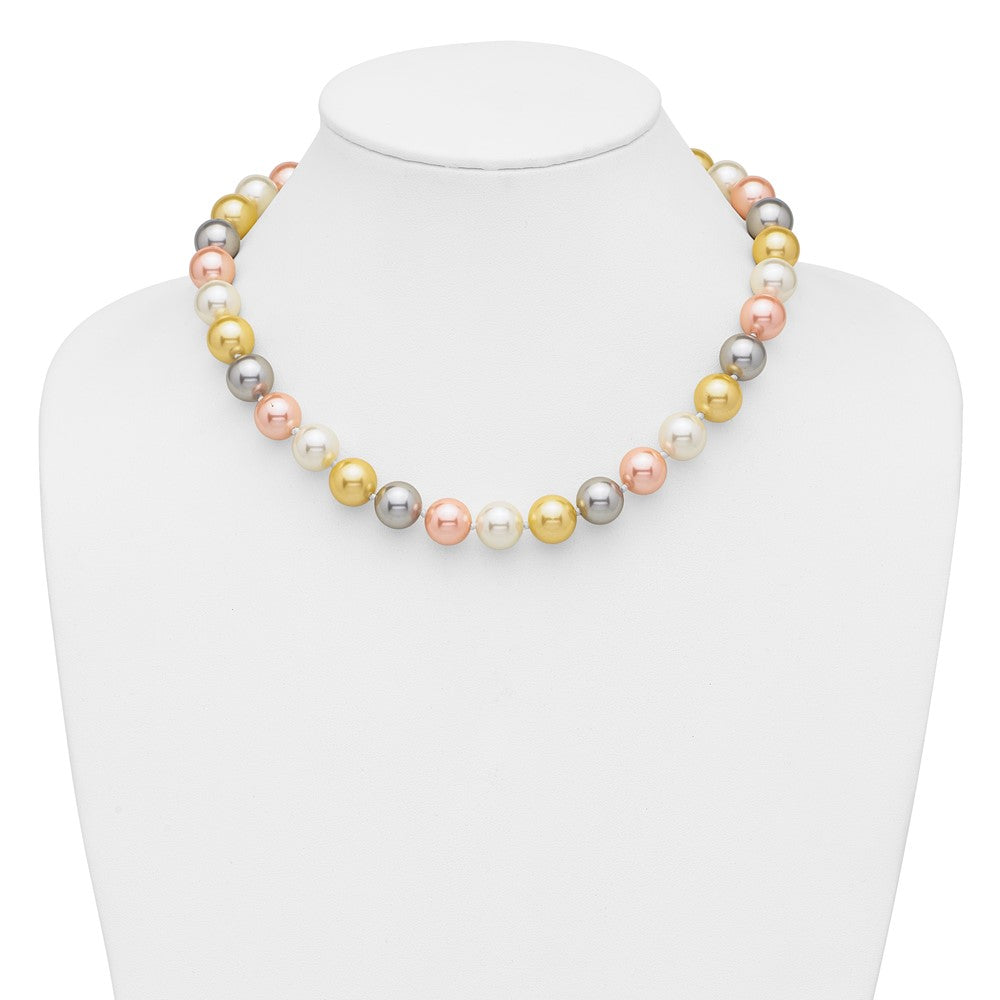 Majestik Sterling Silver Rhodium-plated 12-13mm Multi-Color Imitation Shell Pearl Hand-knotted Necklace 18 Inches