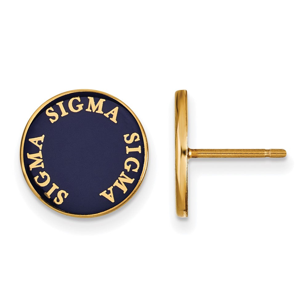 Sterling Silver Gold-plated LogoArt Sigma Sigma Sigma Sorority Text Color Enamel Post Earrings