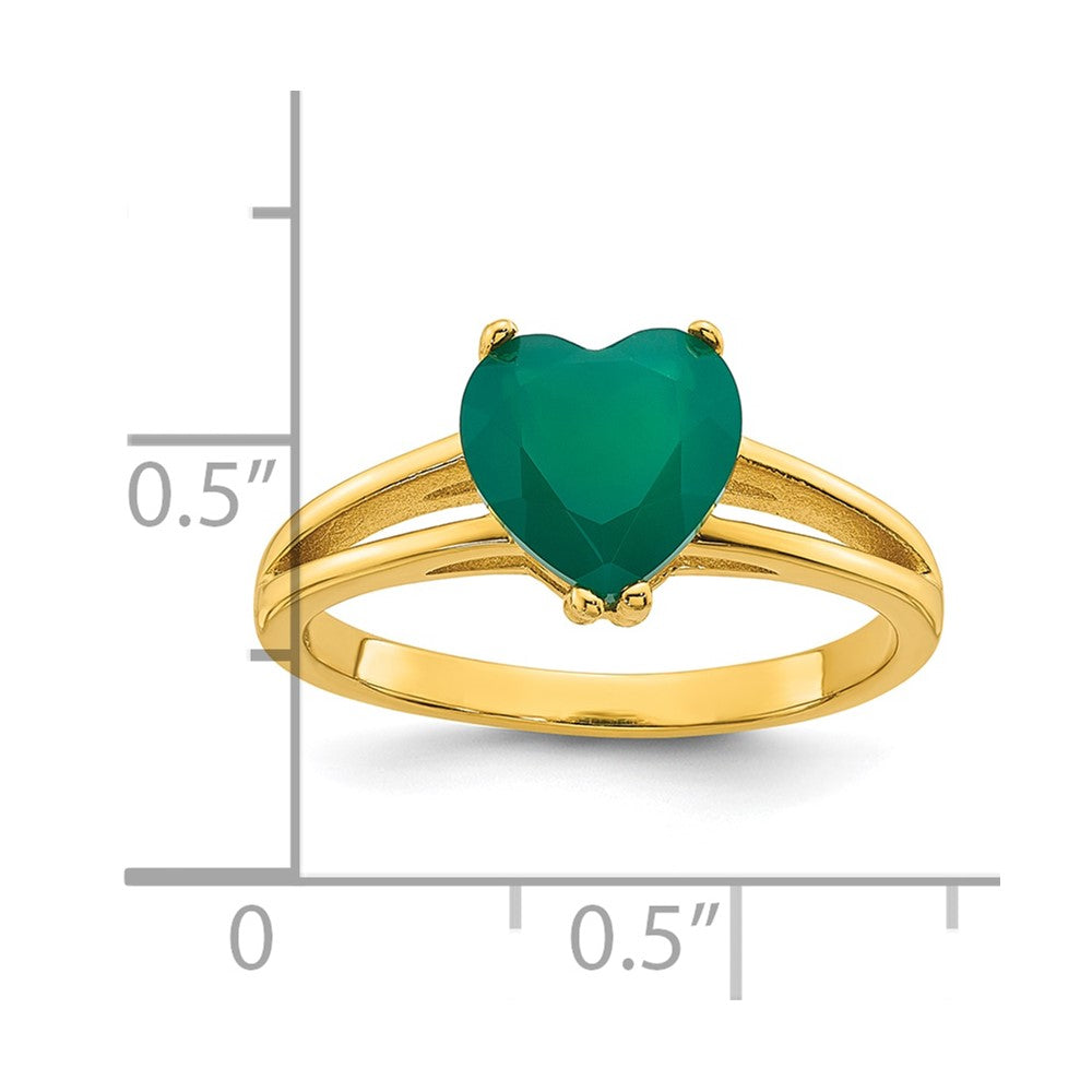 Sterling Silver Gold-tone Polished Green Chalcedony Heart Size 7 Ring