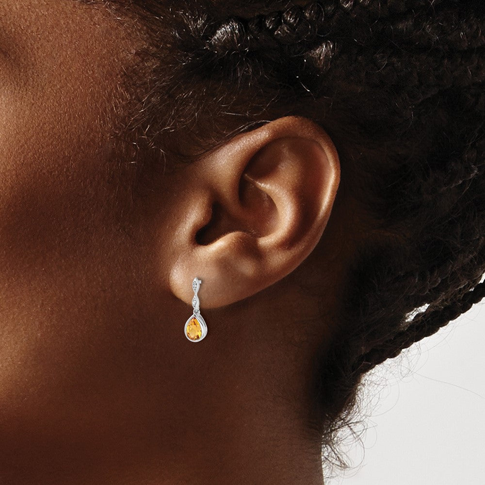 White Ice Sterling Silver Rhodium-plated Diamond and Citrine Teardrop Post Dangle Earrings