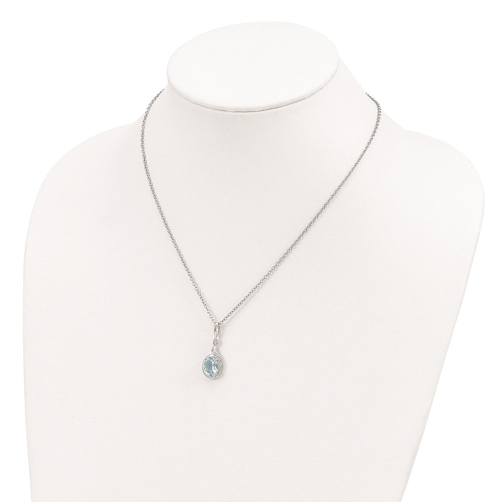 Brilliant Gemstones Sterling Silver with 14K Accent Rhodium-plated Sky Blue Topaz and Diamond 18 Inch Necklace with 2 Inch Extender 18 Inches