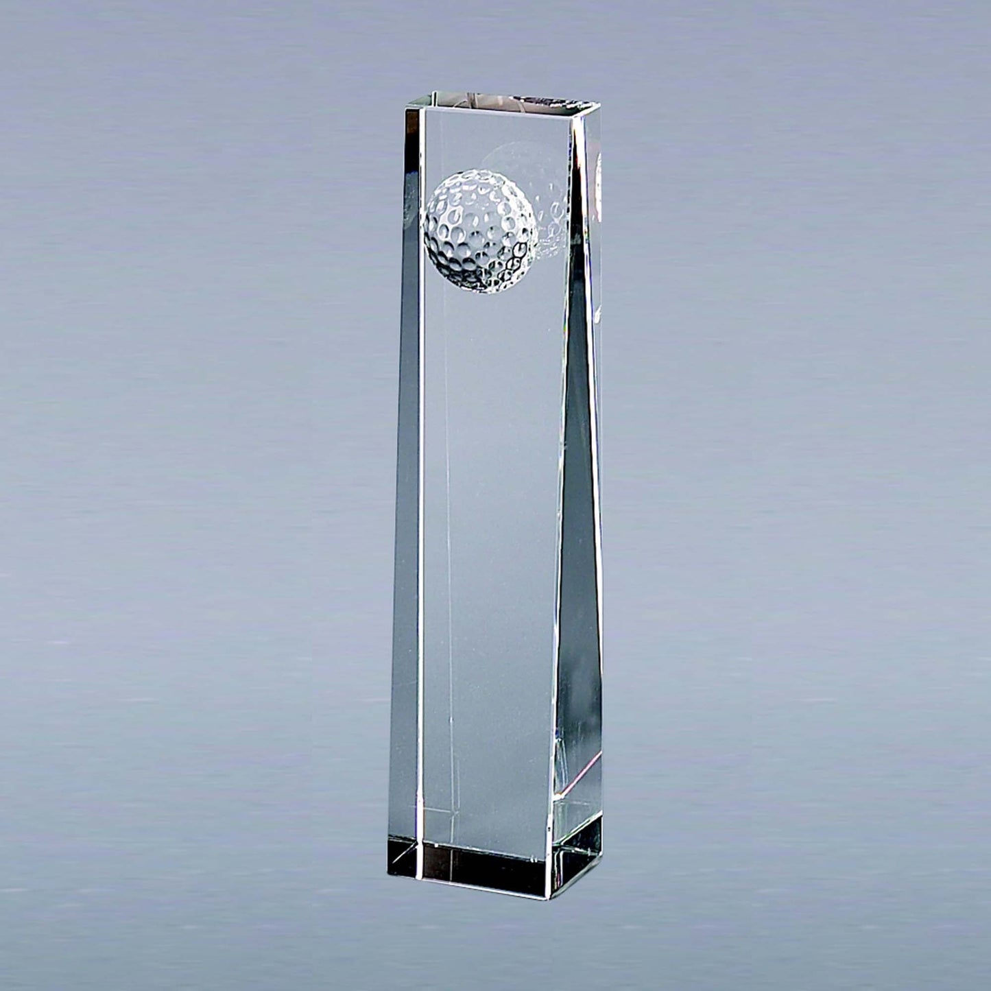 8.75" Round Optic Glass Obelisk Shaped With Golf Ball Trophy