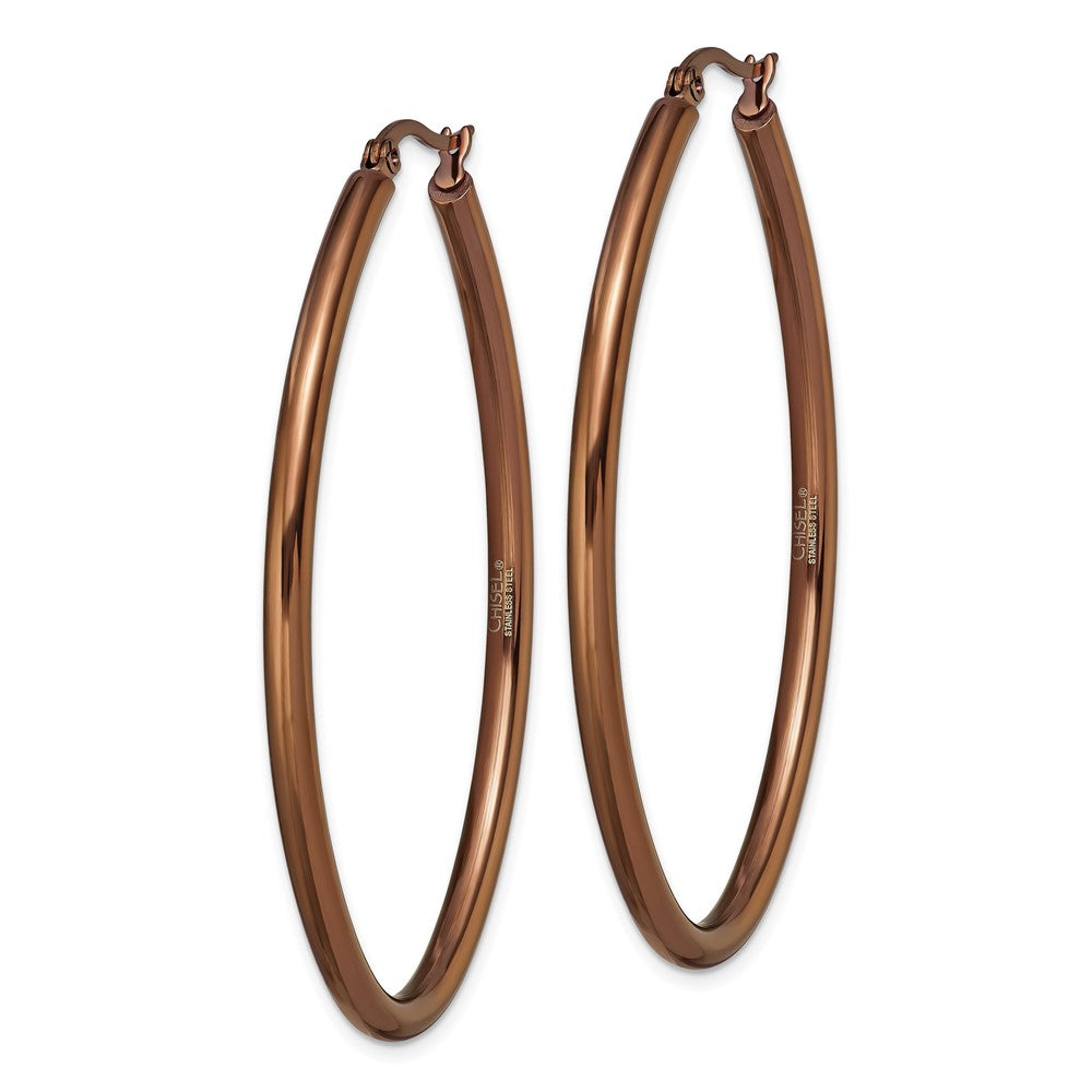 Stainless Steel Polished Brown IP 55mm Diameter Oval Hoop Earrings