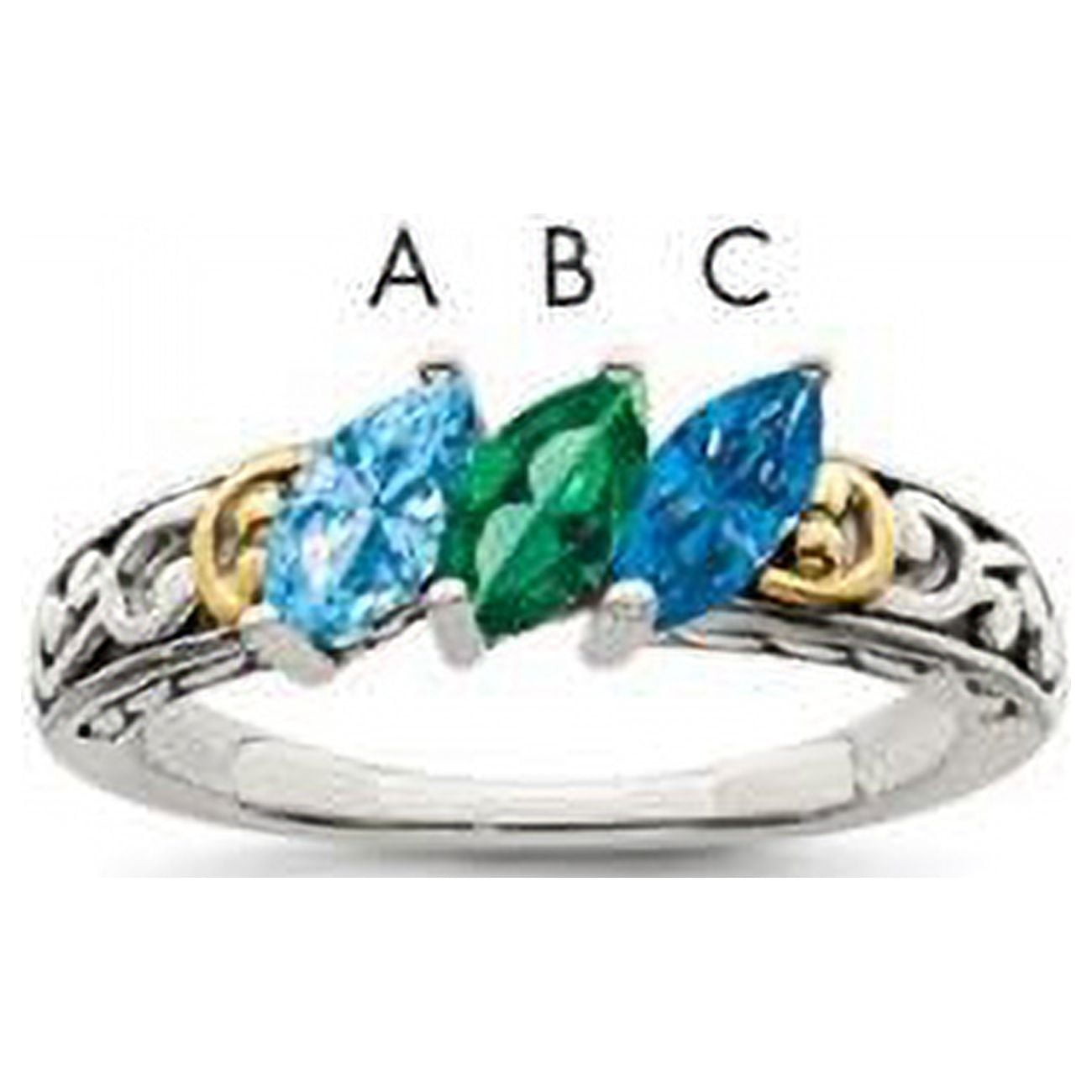 Sterling Silver Antiqued w/14k 3-stone Mother's Ring Mounting
