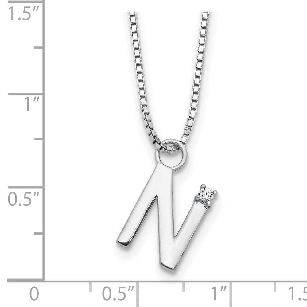 White Ice Sterling Silver Rhodium-plated 18 inch Diamond Letter N Initial Necklace plus 2 inch Extender 18 Inches