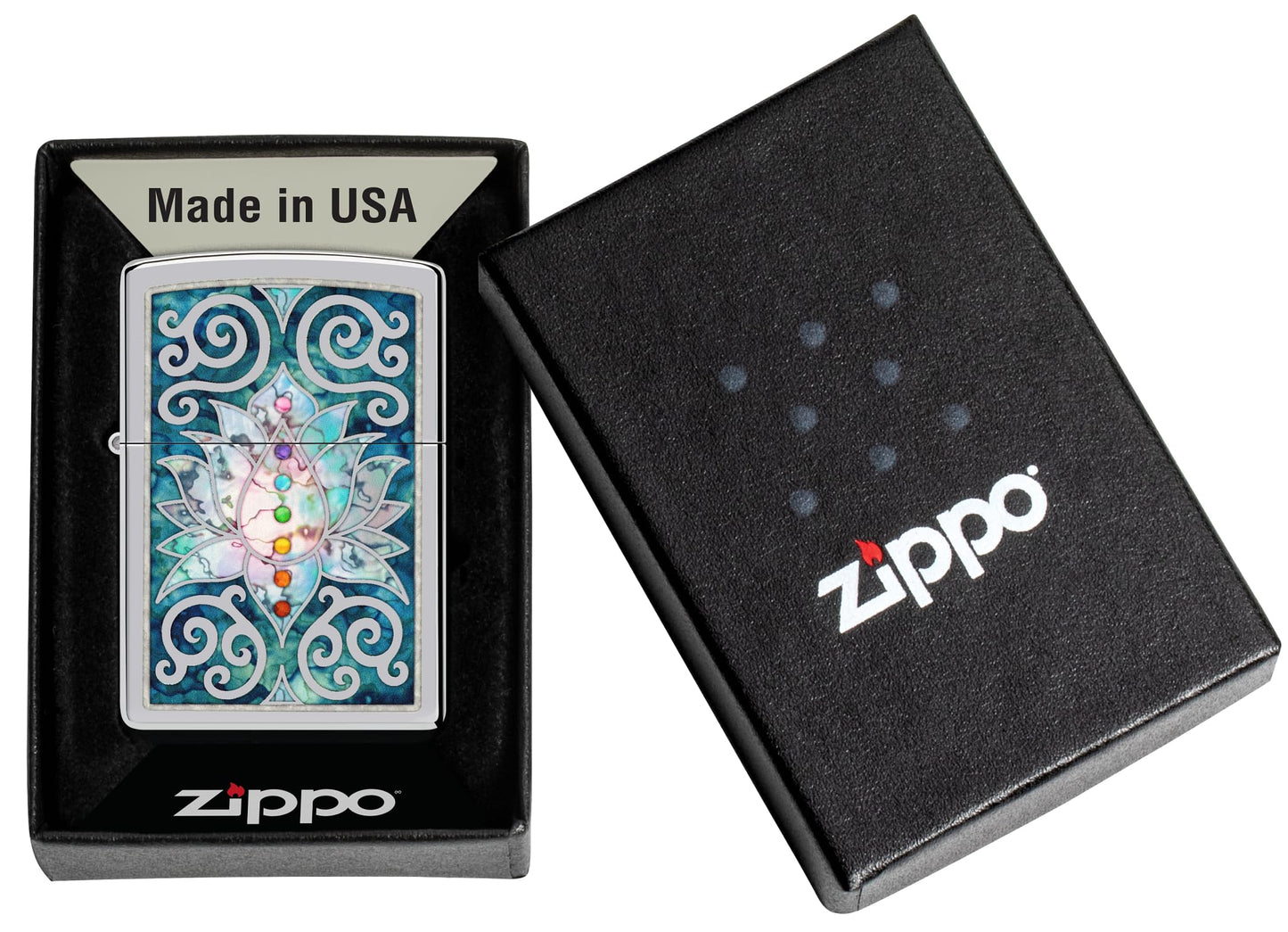 Zippo 48592 Lotus Flower High Polish Chrome Windproof Lighter