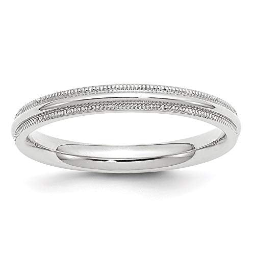 10k White Gold 3mm Milgrain Half Round Comfort Fit Wedding Band Size 7