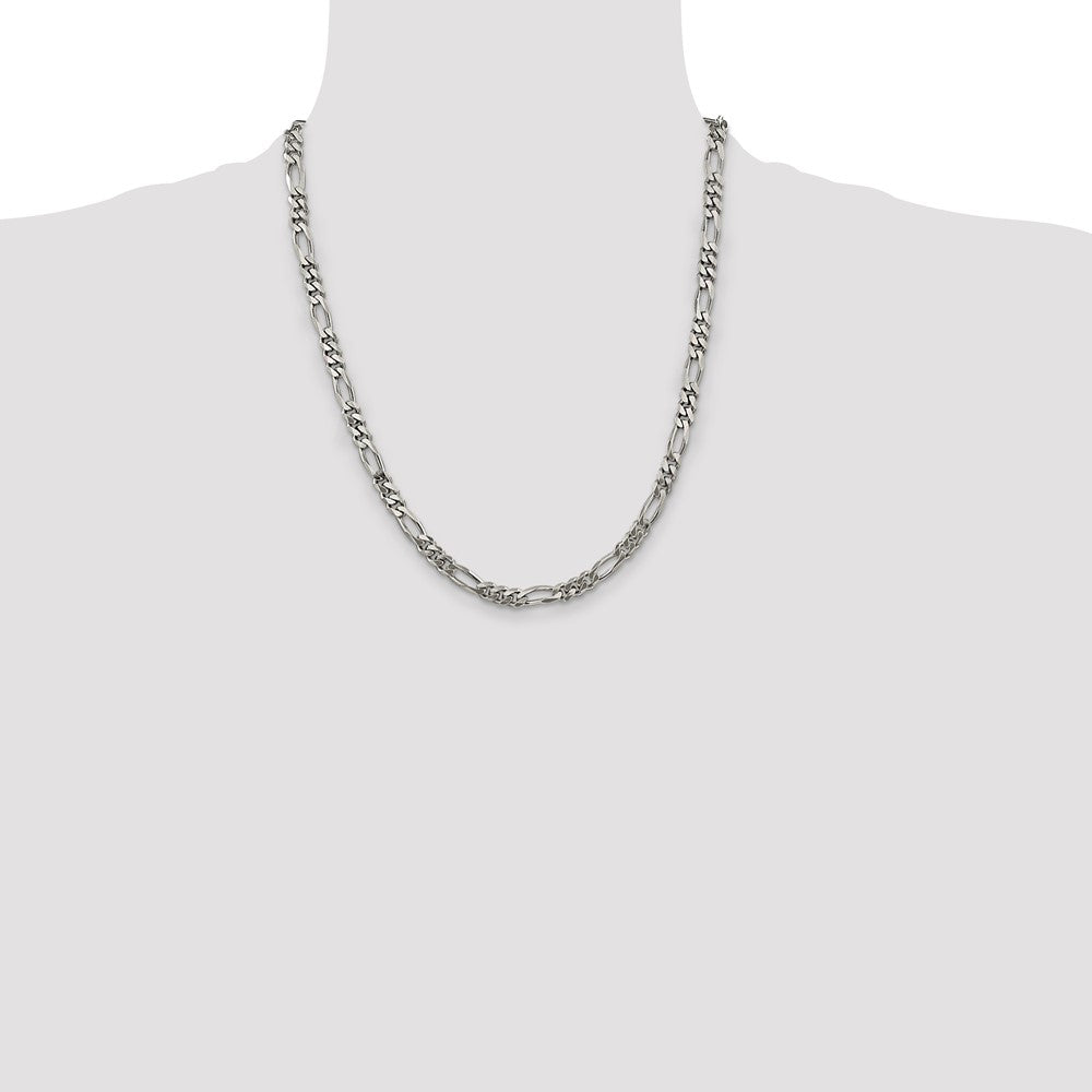 Sterling Silver Rhodium-plated 5.25mm Figaro Chain 22 Inches