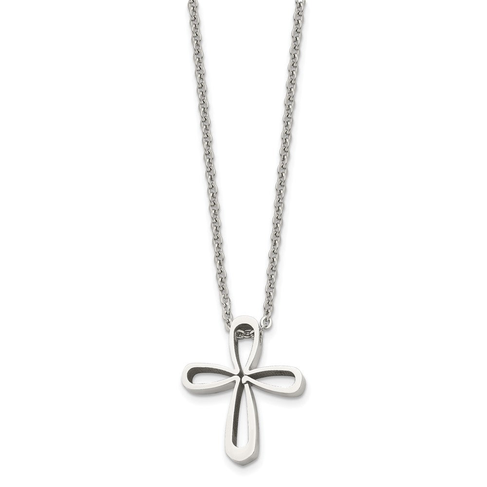 Stainless Steel Polished Open Cross 18in Necklace