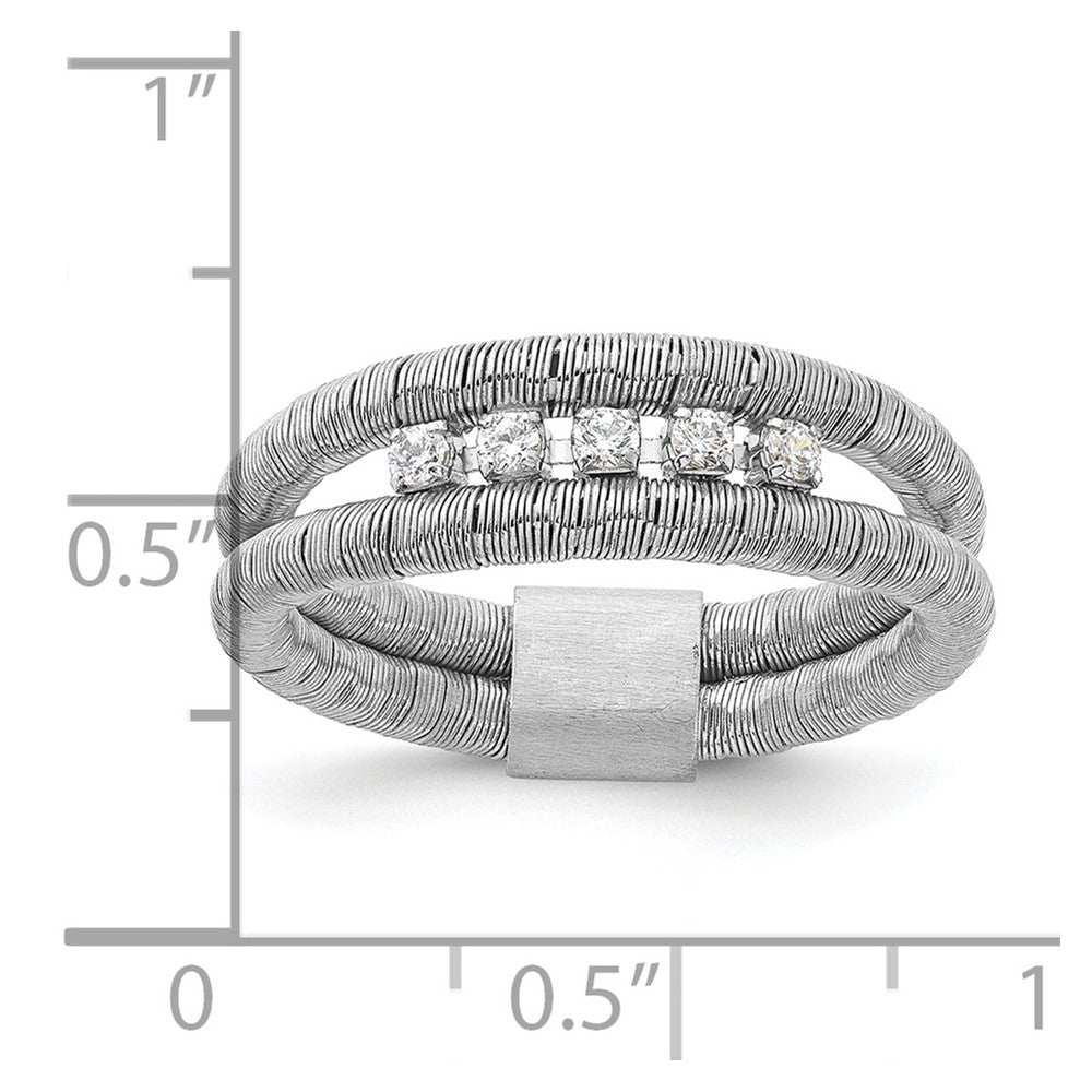 Sterling Silver Rhodium-plated CZ Wire Wrapped 2 Row Size 7 Ring