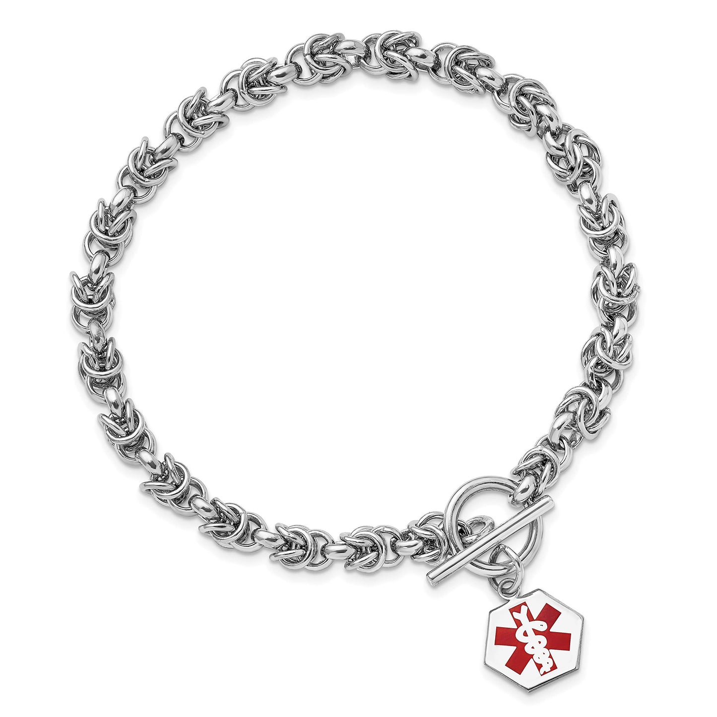 Sterling Silver Rhodium Engraveable Enamel Hexagon Medical ID Bracelet 7.75 inches