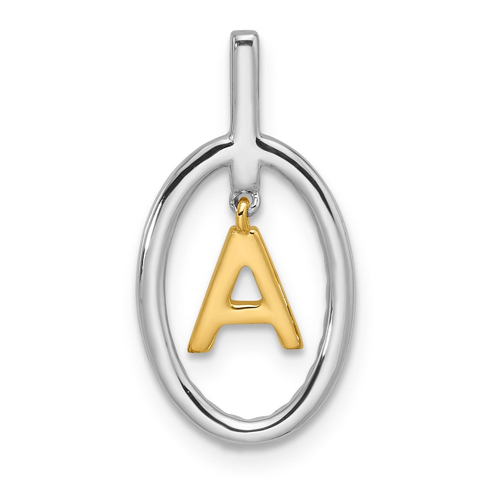 Sterling Silver w/YG Initial A in CZ Oval Frame Pendant