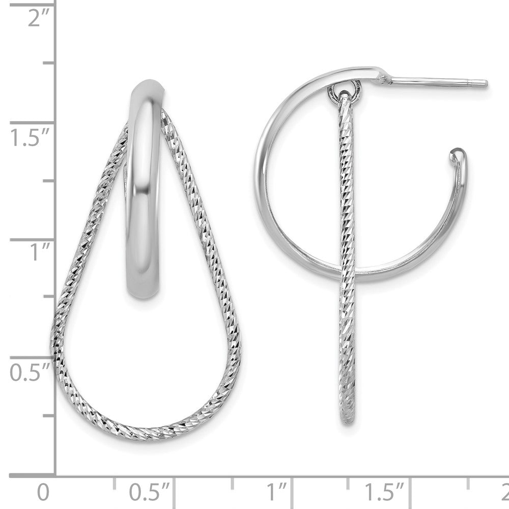Sterling Silver Rh-plated Polished and Diamond-cut Dangle Earring
